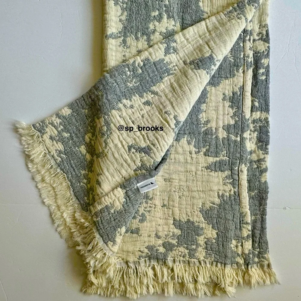 🎁Piscatextil Throw Blanket - Cotton - Midnight Blue Splatter - Blue and Oatmeal
